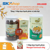 1 Hộp hạt óc chó vị tự nhiên FAMINUTS 200g + 1 Hộp hạt macca FAMINUTS 300g - Tặng 1 hộp kẹo hạnh phúc FAMINUTS NOUGAT vị sữa hạt 64g + 1 hộp kẹo hạnh phúc vị dâu NOUGAT FAMINUTS 64g