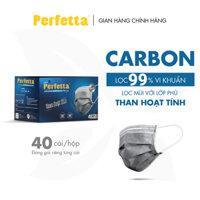 1 HỘP - PERFETTA CARBON - Khẩu Trang Carbon Hoạt Tính Chất Lượng Cao, Khử Mùi, Chống Bụi Mịn, Màu Xám Xanh, 4 Lớp, Bảo Vệ Tối Ưu, Đóng Gói Từng Cái - 40 cáihộp