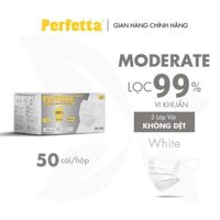 1 HỘP - PERFETTA MODERATE - Khẩu Trang Y Tế Chất Lượng Cao, Kháng Khuẩn, Chống Bụi Mịn, Màu Trắng, 3 Lớp, Bảo Vệ Tối Ưu - 50 cái hộp