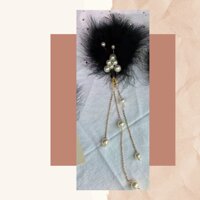 1 kẹp tóc lông vũ đính ngọc tua rua dài xinh đẹp, kẹp tóc Hanfu cho nữ - 1 kep đen