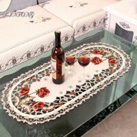 1 Khăn Trải Bàn 40 * 85cm Thêu Hình Bầu Dục