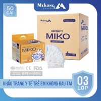 1 Kiện 50 hộp khẩu trang y tế trẻ em MIKO họa tiết cao cấp, có dây đeo mềm không đau tai