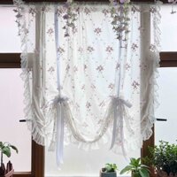 1 Tấm Rèm Cửa Mỏng Thêu Hoa Màu Hồng Có Thể Điều Chỉnh Chiều Cao Phong Cách Victorian Roman Cho Nhà Bếp / Phòng Tắm
