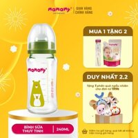 [1 tặng 2] Mua 1 bình sữa thủy tinh Mamamy Xanh/Hồng 240ml tặng 1 túi nước rửa bình sữa & rau củ 200ml và 1 bộ cọ