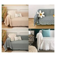 (1) TH phủ sofa/thảm trải sofa/thảm trải sàn vải sợi cotton & lanh Morandi họa tiết Vintage phong cách Bắc Âu
