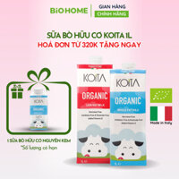 1 Thùng 12 Hộp Sữa bò hữu cơ Koita Ý 1L: Nguyên kem, ít béo không đường( Hàng có sẵn )