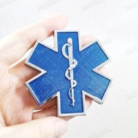 1 x Kim Loại Xanh Ngôi Sao Cuộc Sống EMS EMT WHO Xe Ô Tô Tự Động 3D Miếng Dán Logo Rắn Thân Cây Trang Trí Biểu Tượng Huy Hiệu Decal