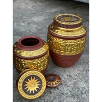 [10-20-30 lít] Chum Sành Ngâm Rượu Trống Đồng Dát Vàng Chuẩn GỐM BÁT TRÀNG