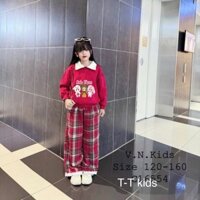 10-20kg Bộ nỉ cho bé gái, Set áo baby three lót lông nhung ấm mix quần dạ kẻ TT cho bé gái