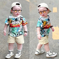 [10-24kg] Bộ Cộc Bé Trai In Loang DUDE Áo Cotton 100% Mix Quần Kaki Be @minibebe 1,5 tuổi đến 6 tuổi - Ảnh thật KUMAKO
