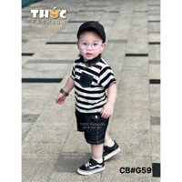 10-28kg Bộ bé trai áo cổ trụ họa tiết kẻ đen mix quần bò cho bé