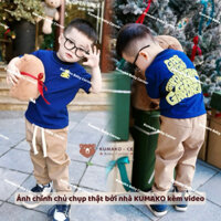 [10-28kg] Bộ Đồ Hè Bé Trai Gấu Original Áo Cộc Cotton Xanh Than Quần Kaki @minibebe 1,5-7tuổi - Ảnh Chính Chủ KUMAKO