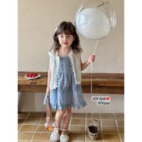 10-28kg Set 2ct váy xanh bèo kèm áo lưới khoác ngoài cho bé gái