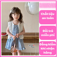 10-28kg Set 2ct váy xanh hồng bèo kèm áo lưới khoác ngoài cho bé gái
