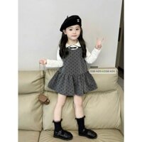 10-28kg Set áo sơ mi mix váy chấm bi đuôi xoè cho bé gái, đồ đi học cho bé gái
