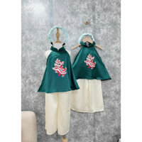 (10-28kg) Set bé gái, Set áo cổ yếm lân sư rồng quần lụa kèm bờm cài tóc đáng yêu cho bé gái diện lễ hội, Tết SB203