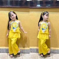 (10-28kg) Set bé gái, Set bộ áo hoa sen cổ yếm lụa 2 lớp kèm cài tóc đáng yêu cho bé gái SB