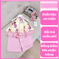 10-28kg (tặng kèm bờm) Set yếm hồng trung thu mix quần lụa suông cho bé gái, bộ bà ba cho bé