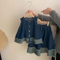 10-30kg Set áo bò sát nách mix chân váy bò dáng lỡ Xkids