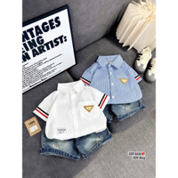 (10-30kg) sét bộ áo sơ mi cộc tay phối quần jean đùi mềm cho bé trai phong cách