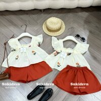 10-30kg. Set bộ áo thêu hoa, quần thô cho bé gái 0001