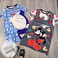 [10-65kg] Váy thun lạnh 3D hình Doremon màu xanh cặp cho mẹ và bé