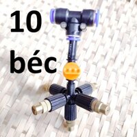 10 Béc tưới cây, phun sương 5 tia đồng, có van khóa đầu béc, kết nối ống 8mm