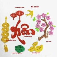 10 bộ chữ xốp kim tuyến dán trái cây trang trí tết phụ kiện dây tiền hoa đào rời