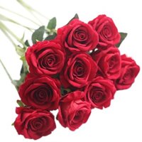 10 bông hồng nhung hoa lụa đẹp xuất sắc như thật loại to