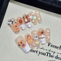10 Cái / 1 Cặp Móng Tay Đeo Tay Cao Cấp, capybara Dài Hình Thang Nước Chuột Lang Sinh Viên Mùa Hè Hoạt Hình Dễ Thương, Bấm Móng Tay Nghệ Thuật, Trang Sức Nữ, Móng Tay Nghệ Thuật DIY
