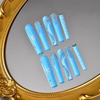 10 Cái / 1 Cặp Móng Tay Đeo Tay Cao Cấp, Miếng Dán Móng Tay, Miếng Dán Móng Tay Có Thể Tháo Rời, Bấm Móng Tay Giả, Móng Tay Dài Màu Xanh Pháp Và Màu Trơn