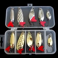10 Cái / bộ Dụ Kim Loại Spinner Dụ Thìa Bộ Vàng Câu Cá Spinner Dụ Sequins Có Hộp Treble Móc Câu Cá Mồi Cứng