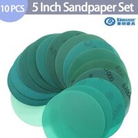 10 Chiếc 5 Inch Đĩa Mài 125mm 60 đến 2000 Grits Móc & Vòng Phim Giấy Nhám Xanh Đĩa Mài Mòn Quỹ Đạo Sander Miếng Lót