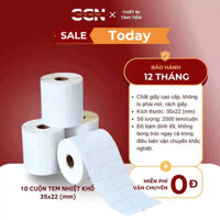 10 Cuộn in tem nhãn sản phẩm - Decal nhiệt 2 hàng tem khổ 35x22 - In mã vạch sản phẩm sắc nét và bền màu