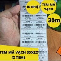 (10 Cuộn) Tem Mã Vạch 2 Tem Nhiệt 35x22 - Giấy In tem Mã vạch 2 tem- Decal Mã Vạch 2 Tem