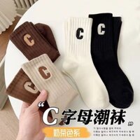 10 đôi tất Big C cho phụ nữ, tất cao đến giữa bắp chân cho mùa xuân, mùa thu và mùa đông, cotton với quần cá mập, phong cách đại học, tất thời trang Ins, phong cách đa năng cho phụ nữ