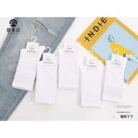 10 đôi tất trắng trơn cổ cao Unisex Hàn Quốc