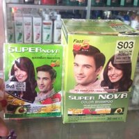 10 gói dầu gội phủ bạc SUPER NOVA màu nâu hạt dẻ