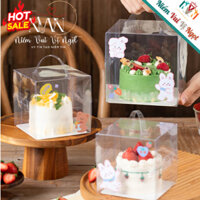 10 Hộp Bánh Kem Nhựa trong suốt, Hộp Mica đựng Bánh Kem 1 quai xách
