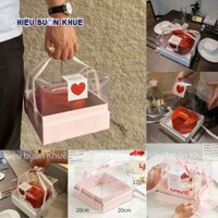 10 Hộp Mica Đựng Bánh Kem, Set Bánh Lạnh, Set Quà Tặng Valentine - 8-3, Trái Cây Đế Giấy Nắp Mica 20cm [Hồng - Vàng]
