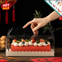 10 Hộp Nhựa Trong Quai Xách Đựng Bánh Bông Lan Cuộn, Bánh Kem Cây Thông, Rau Câu Hoa (27 x 9 x 8cm)