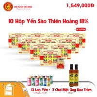 10 Hộp yến sào Thiên Hoàng 18% (6 lọ/hộp) - Tặng 2 chai mật ong hoa tràm 380gr + 12 lon yến (vị ngẫu nhiên)