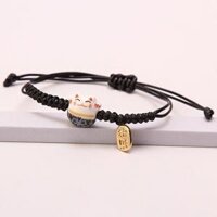 10 màu Bộ sưu tập vòng tay mèo thần tài dễ thương mang lại may mắn - CD68 Đen