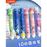10 màu bút bi rút gọn cho học sinh tiểu học, đặc biệt hoạt hình, hình thức cao cấp, dễ thương, 10 màu, loại nhấn, bút đa chức năng, bút gel nhiều màu trong một, màu xanh, đen, đỏ, bút ghi chú khác nhau