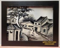 10 mẫu tranh sơn mài- Phố cổ đen trắng- SM175