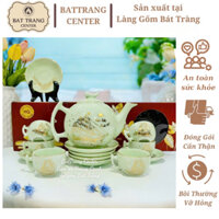 (10 MẪU)Bộ Ấm Chén Pha Trà Bát Tràng-men Ngọc vẽ vàng kim Thuận Buồm Xuôi Gió-Sen Chuồn,dáng ấm Bưởi