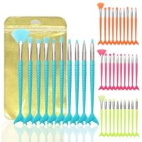 10 Miếng Màu Huỳnh Quang Nàng Tiên Cá Bộ Cọ Trang Điểm Màu Kẹo Đuôi Cá Bàn Chải Dụng Cụ Làm Đẹp Hàng Có Sẵn