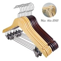 10 Móc treo quần áo gỗ thanh ngang kẹp inox 44.5cm