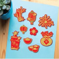10 set giấy TẾT- gốc tre, pháo, túi tiền (ép nhũ).