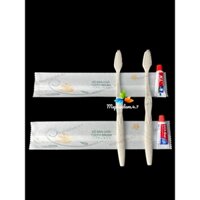 100 bàn chải lúa mạch mẫu 03 kèm kem đánh răng đút túi giấy hoa tự hủy in chữ cho khách sạn,...